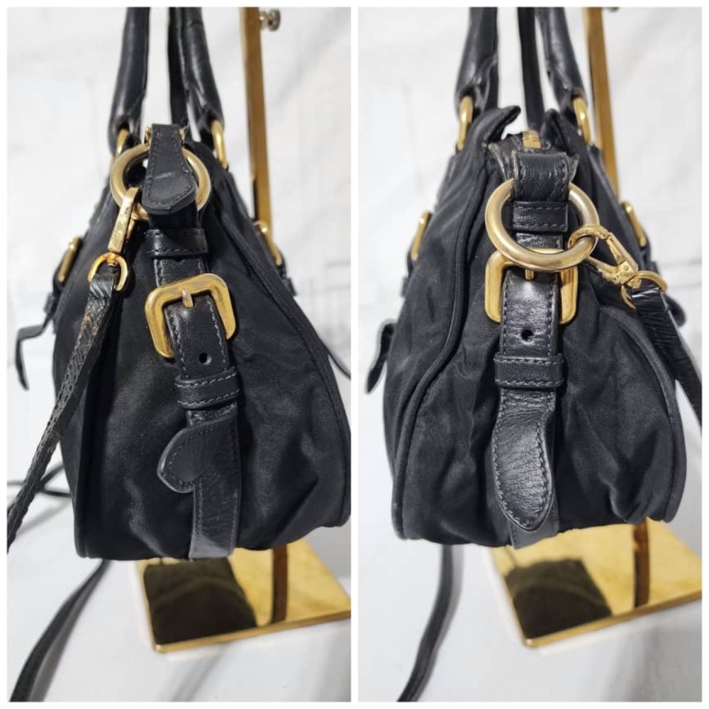 Authentic PRADA Tessuto Nylon And Leather Bauletto Bag Black - Picture 6 of 15